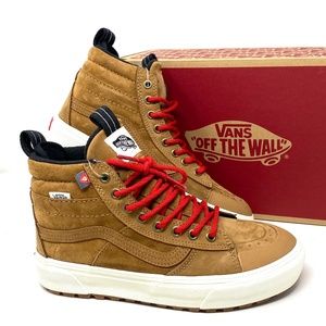 Vans Brown and Red High-Top Sneakers